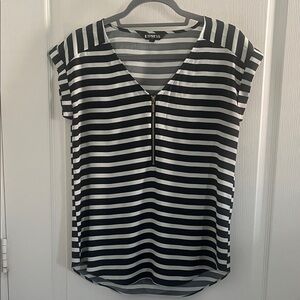 Express Women's Black and White Striped Blouse with Zipper